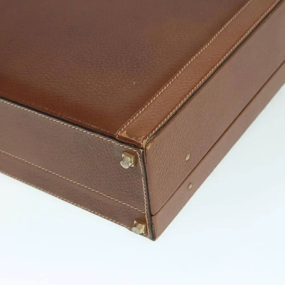LOEWE Anagram Attache Case Trunk Leather Brown Gold